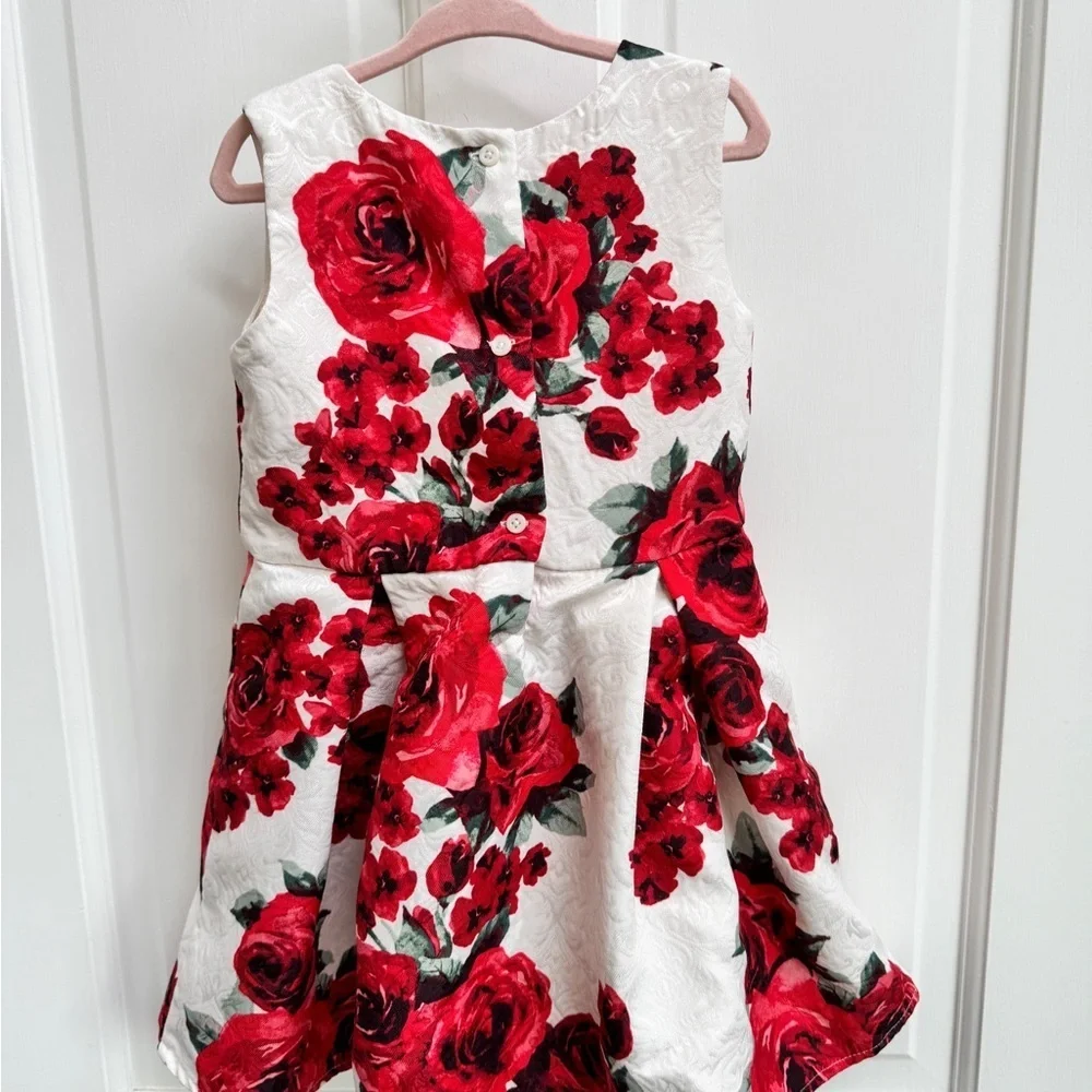 NWOT The Children's Place 4T Girls Off White Red Floral Sleeveless Formal Dress